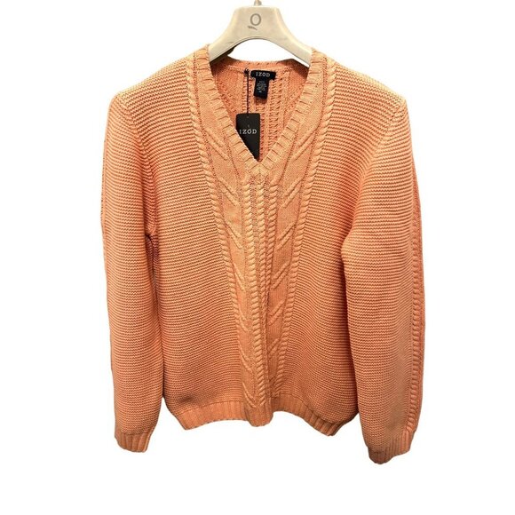 IZOD Cable Knitted V-Neck Pullover Chunky Pink/Orange Size XLarge - Picture 1 of 10